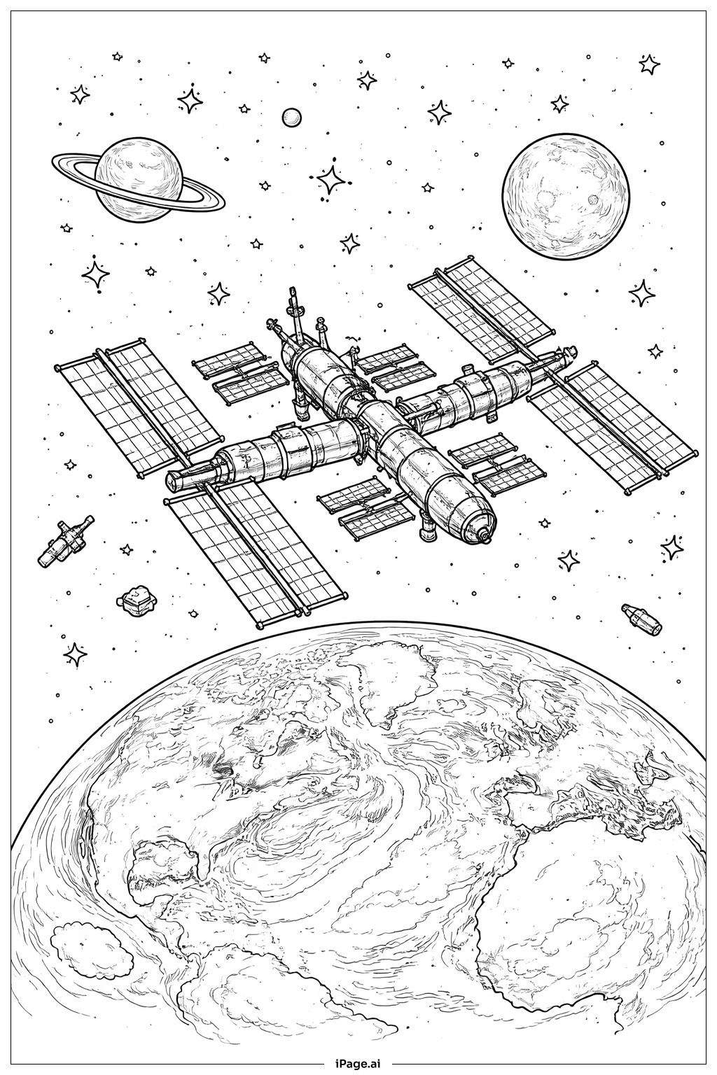  带空间站的地球填色页 