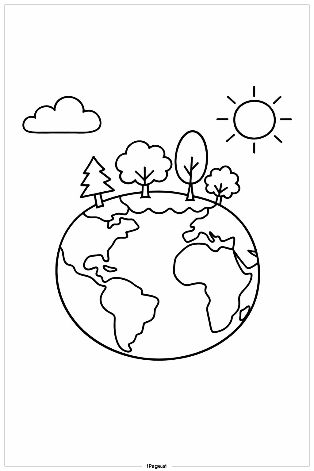  有树的地球填色页 