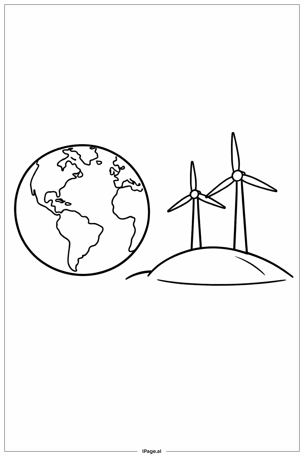 풍력 터빈이 있는 지구 색칠공부 페이지