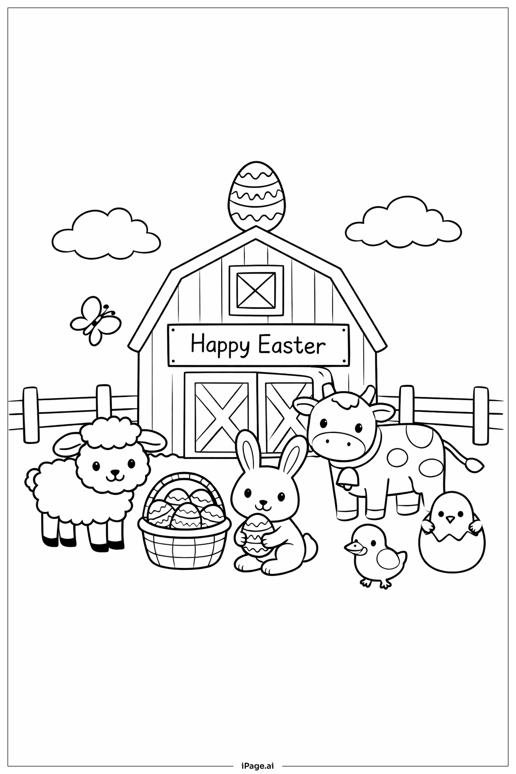  Oster Scheune mit Tieren Ausmalseite 
