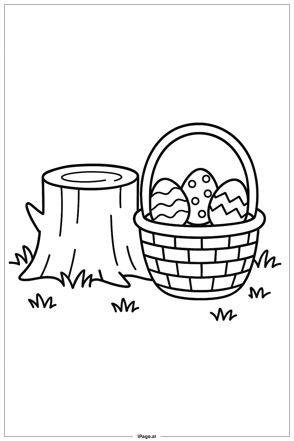  Easter Basket Near Tree Stump Coloring Page 
