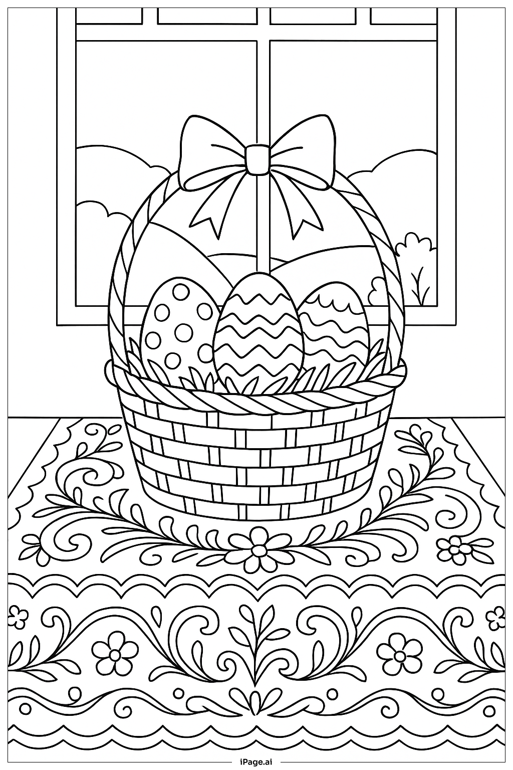  Easter Basket On Decorative Table Coloring Page 