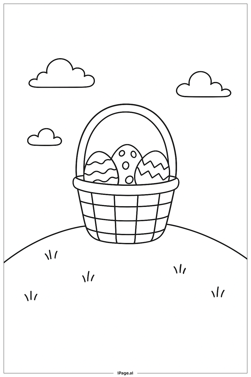  Easter Basket On Grass Hill Coloring Page 