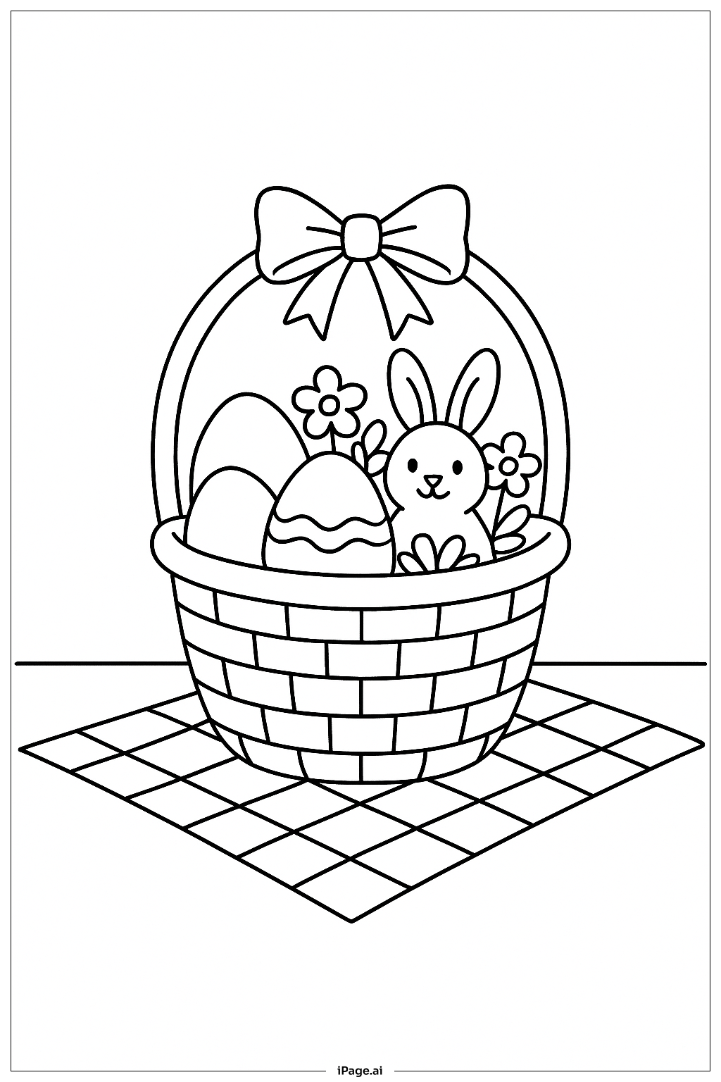  Easter Basket On Picnic Blanket Coloring Page 