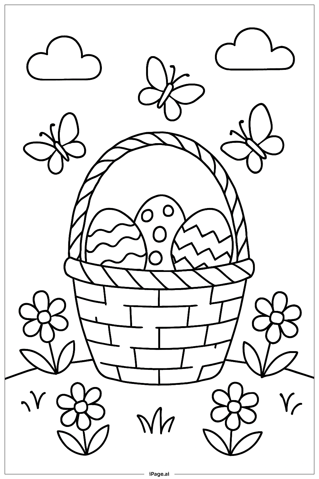  Easter Basket Surrounded By Butterflies Coloring Page 