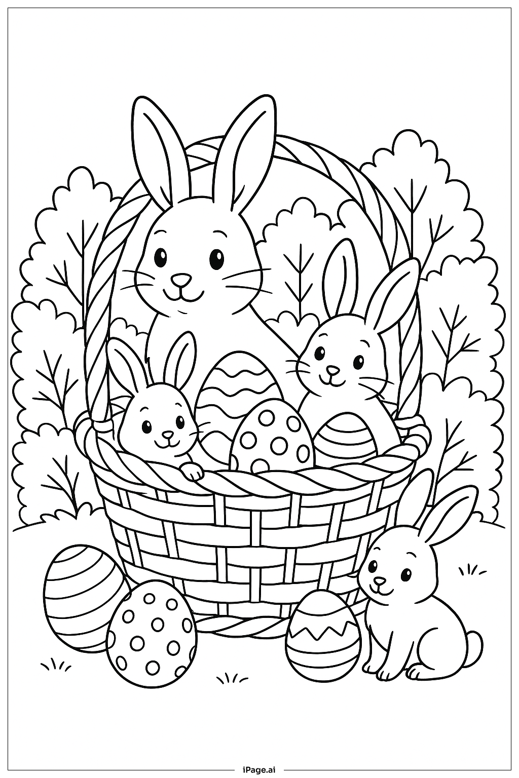  Easter Basket With Bunny Family Coloring Page 