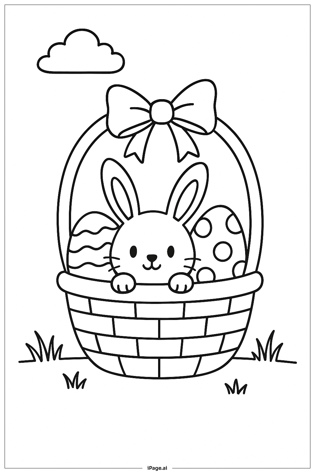  Easter Basket With Bunny Peeking Coloring Page 