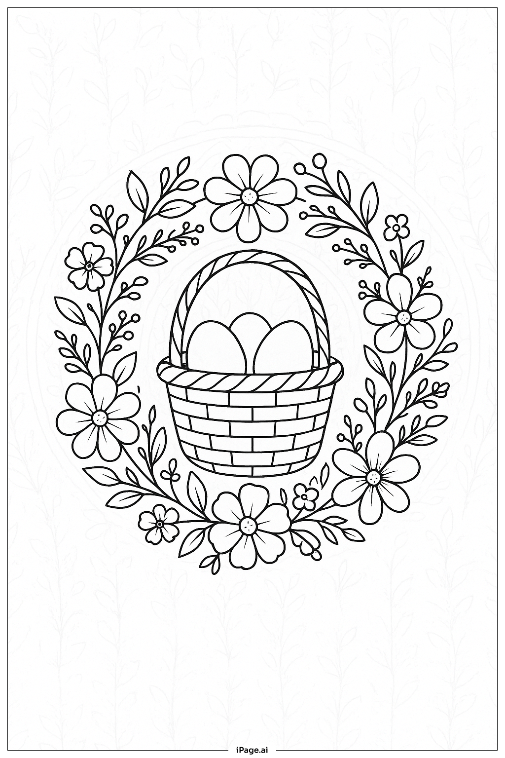  Easter Basket With Floral Wreath Coloring Page 