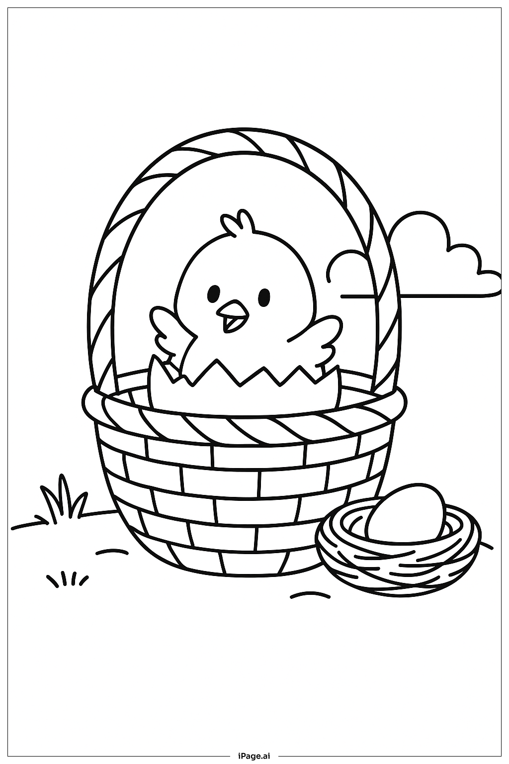  Easter Basket With Hatching Chick Coloring Page 