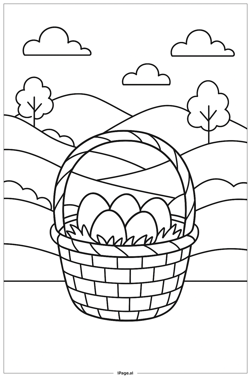 Easter Basket With Layered Background Hills