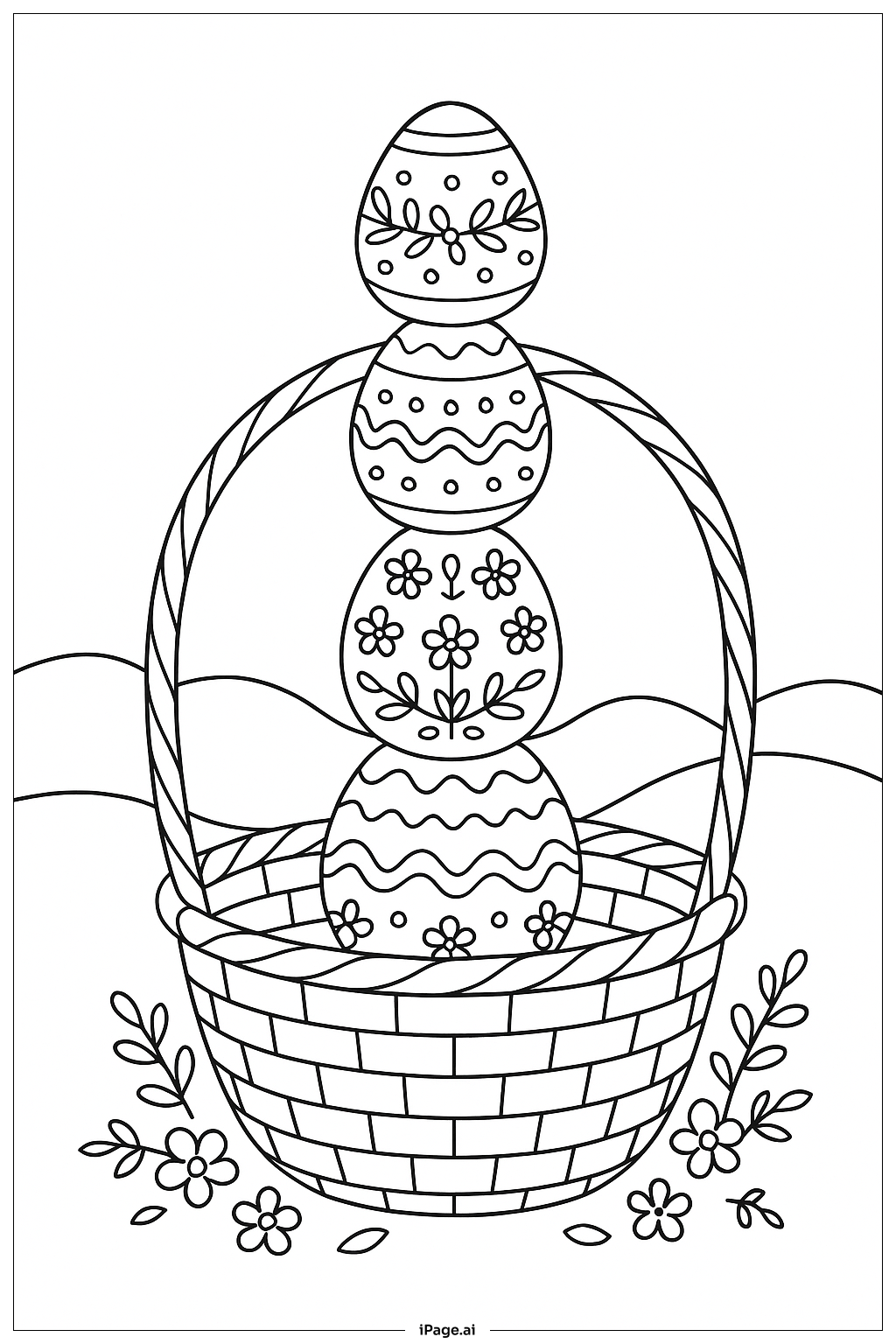  Easter Basket With Patterned Egg Tower Coloring Page 