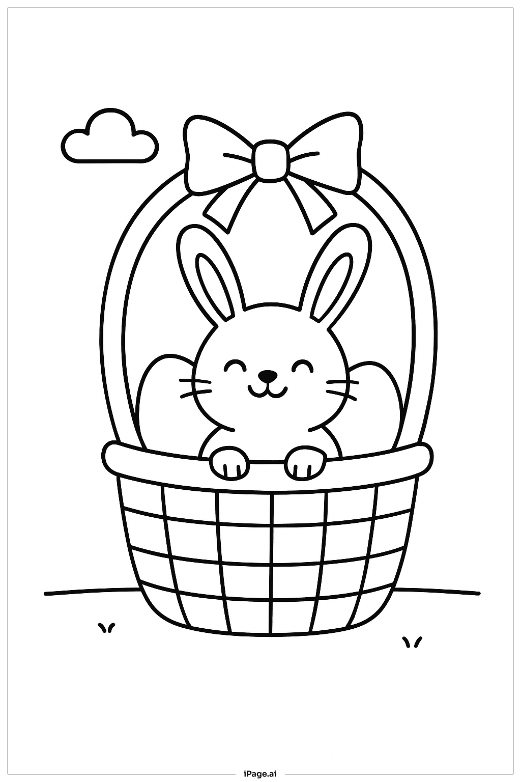  Easter Basket With Smiling Bunny Friend Coloring Page 
