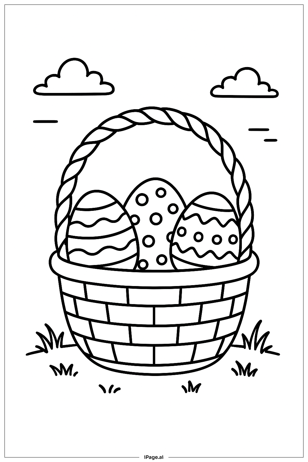  Easter Basket With Three Patterned Eggs Coloring Page 