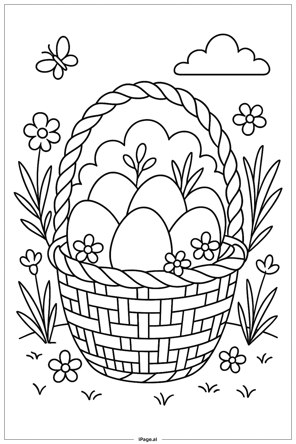 Easter Basket With Woven Texture And Eggs Coloring Page 