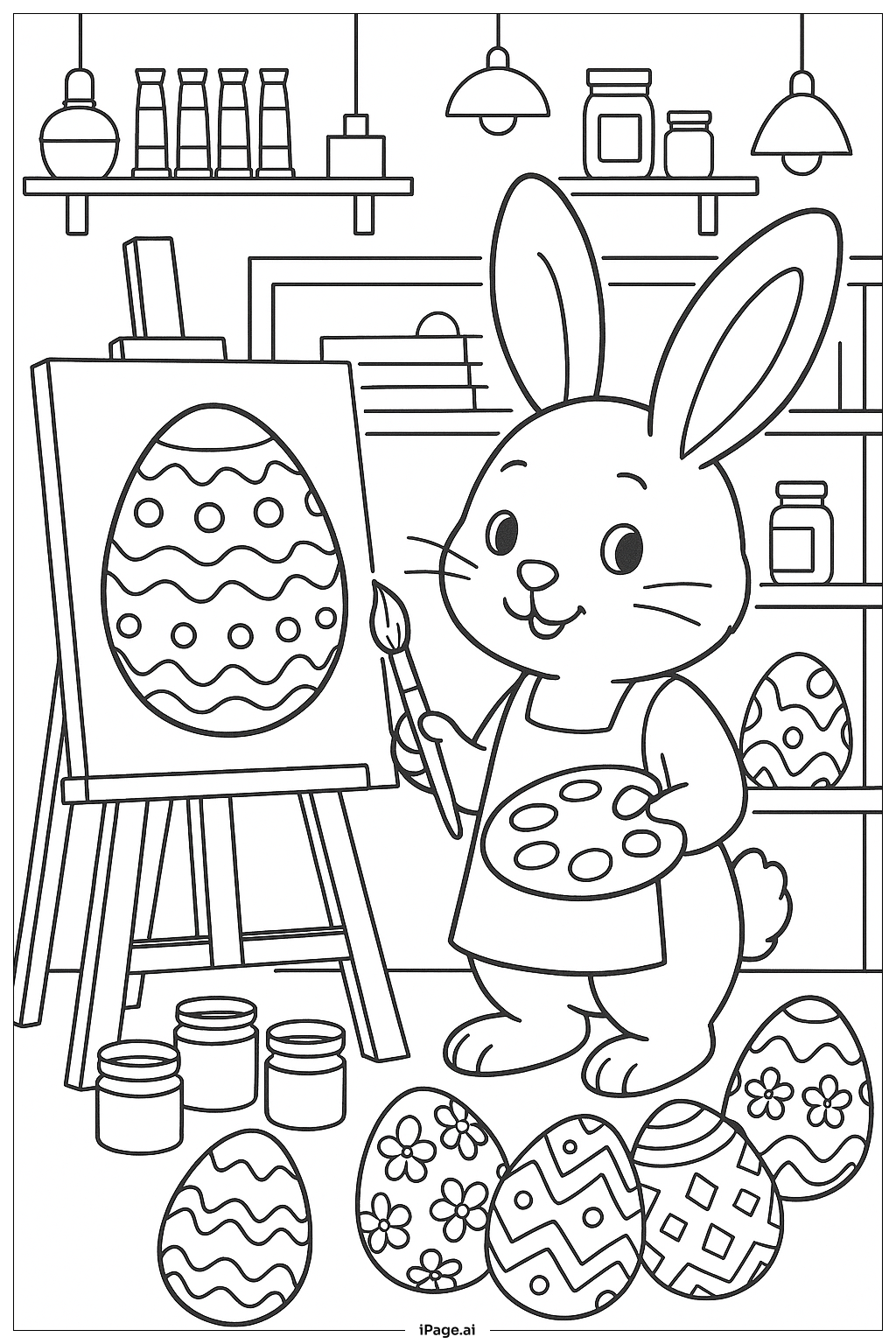 Página para colorear de Estudio del Conejo de Pascua Artista