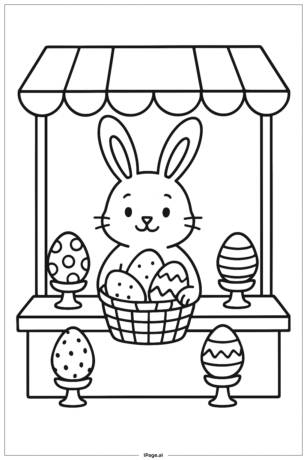  Página para colorear de Conejo de Pascua en el Puesto del Mercado 