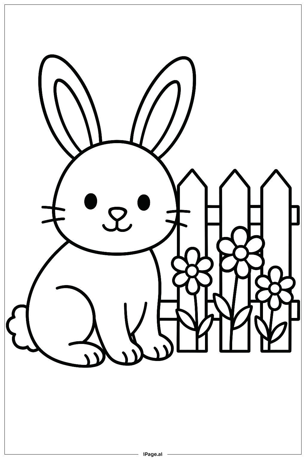  围篱旁的复活节兔子填色页 