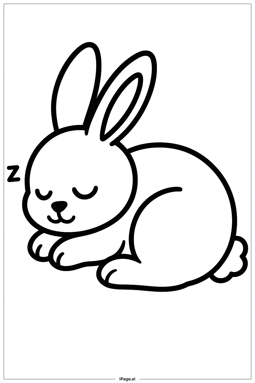  卷曲睡觉的复活节兔子填色页 