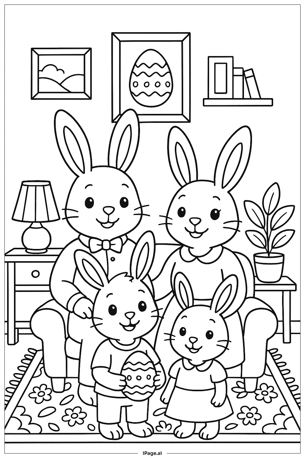 复活节兔子家庭合影填色页