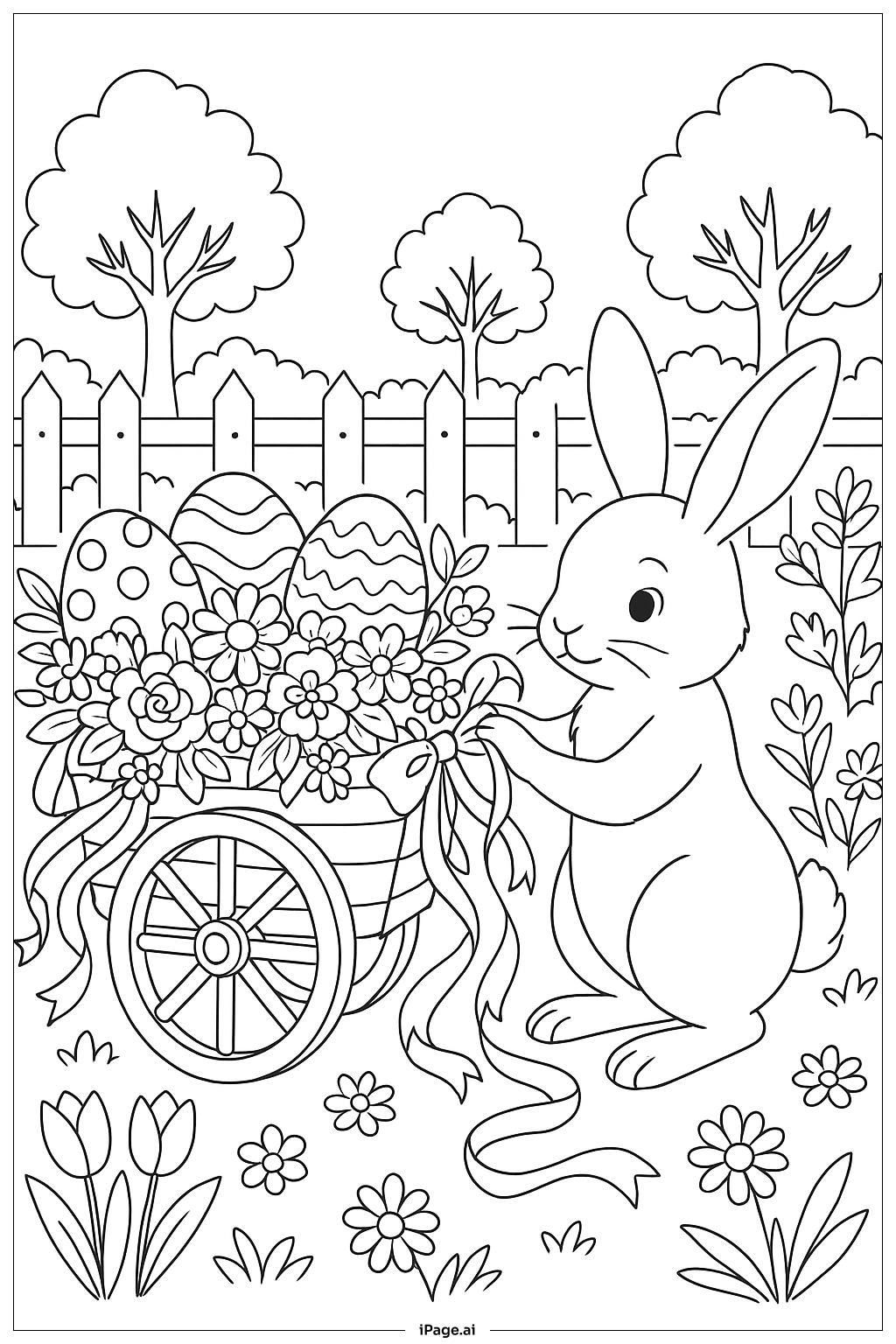 Osterhase Blumenkutsche Ausmalseite