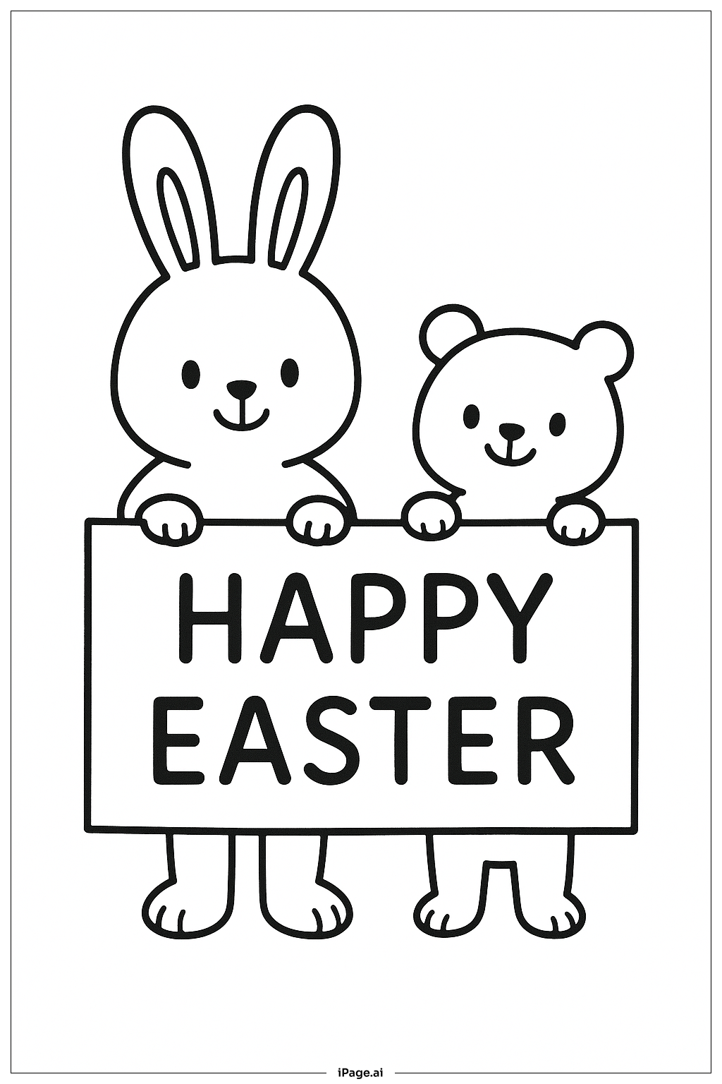 复活节兔子举横幅填色页