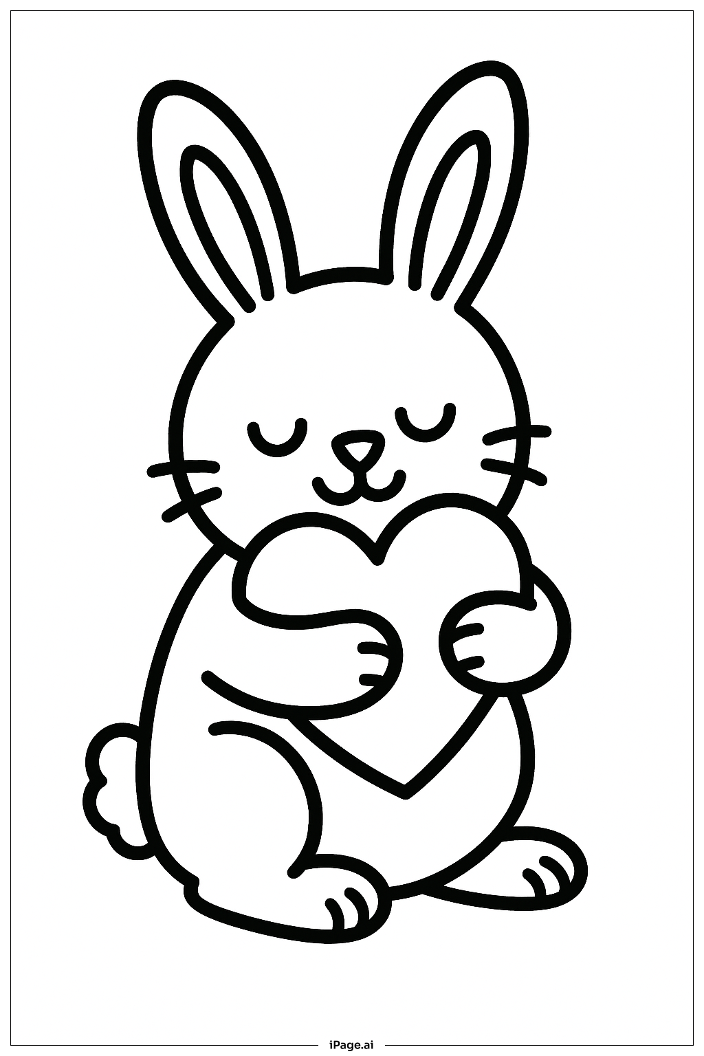 复活节兔抱心形蛋填色页