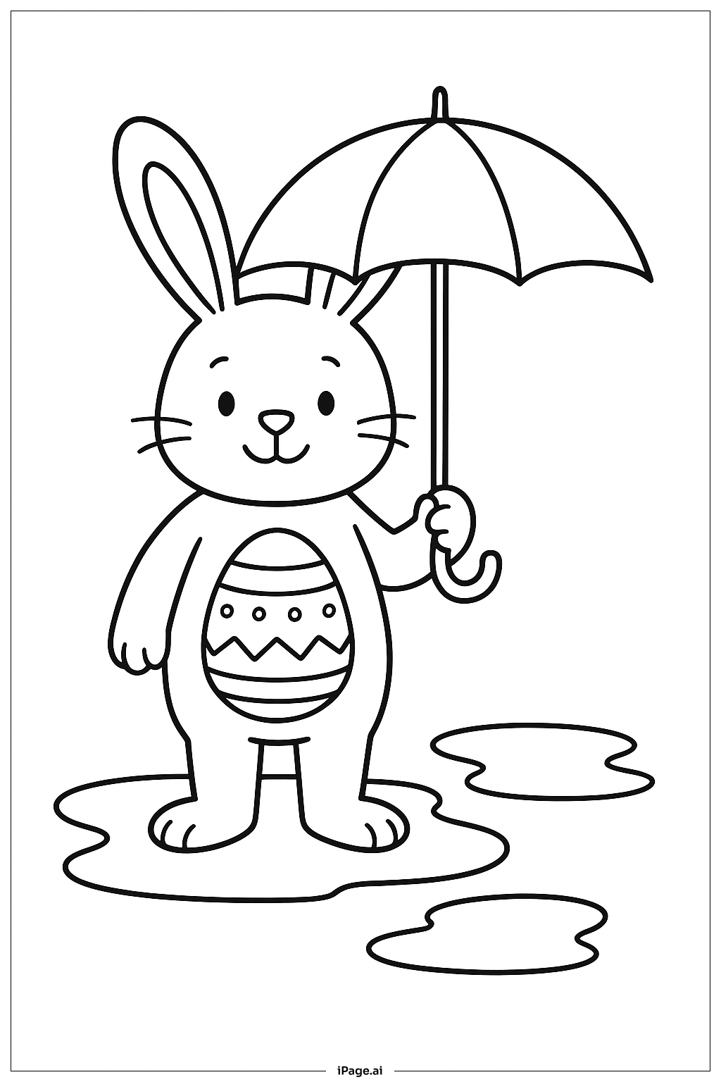  輕雨中的復活節兔子著色頁 