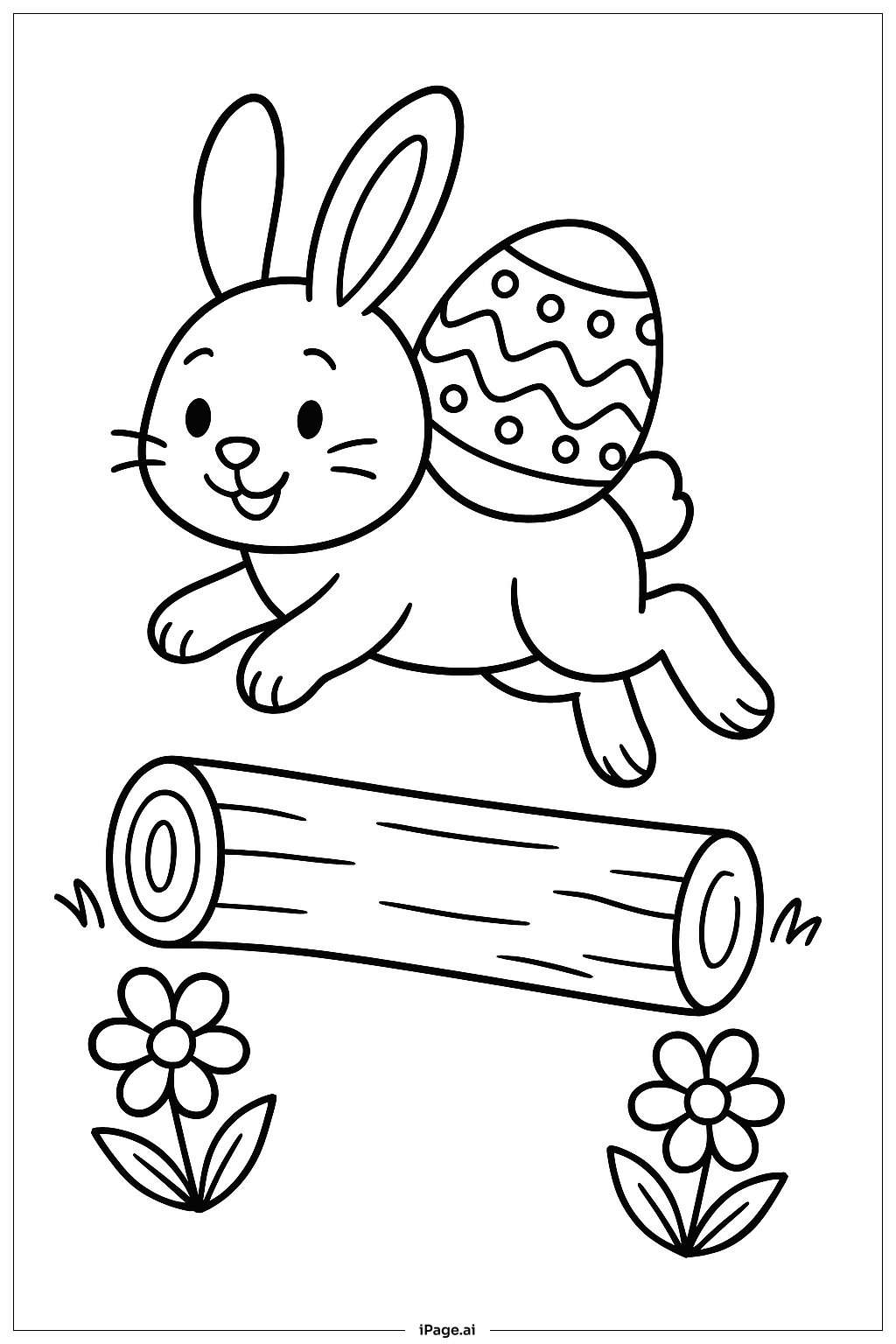 复活节兔子跳过树桩填色页