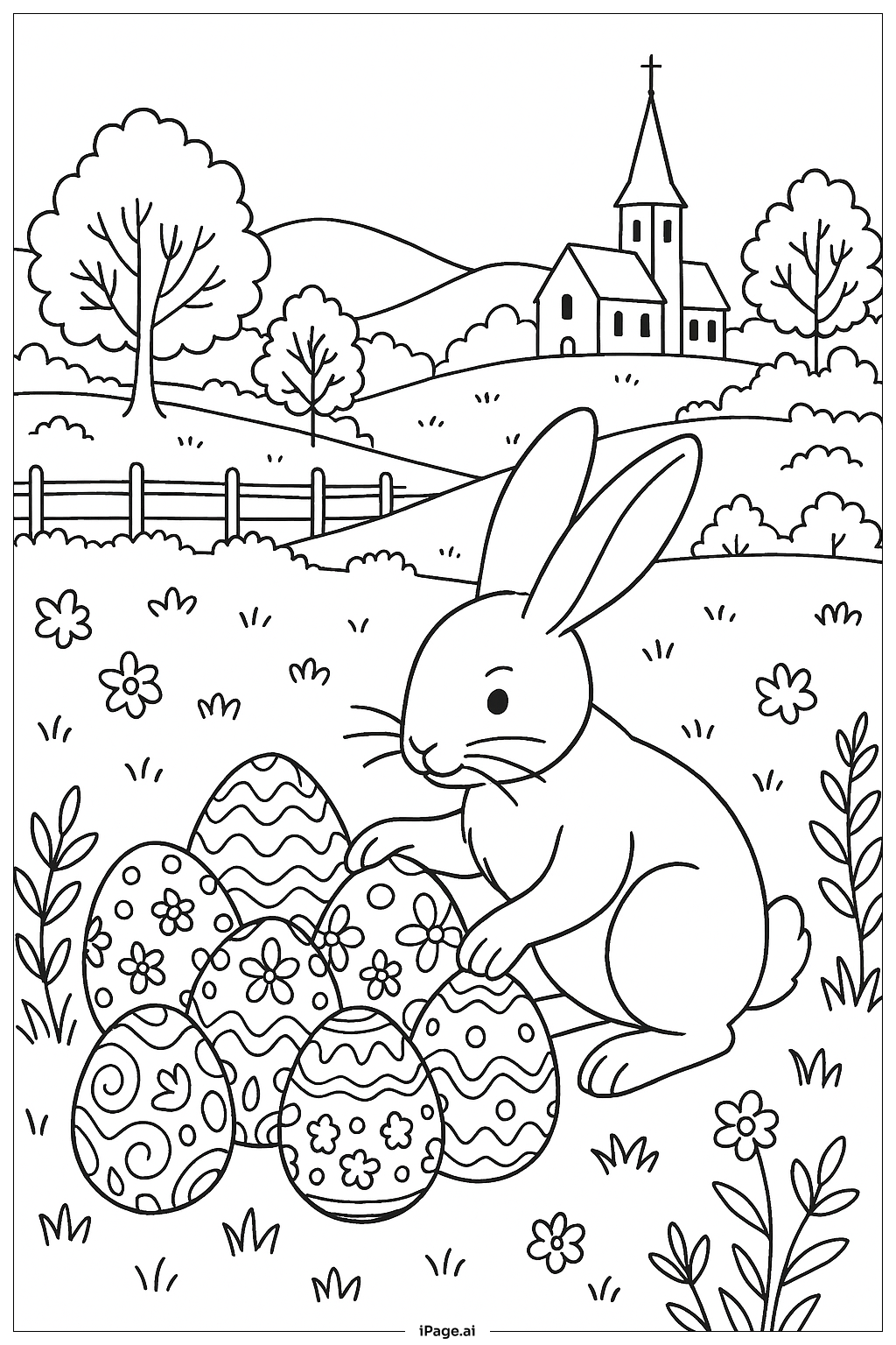 Página para colorear de Exhibición del Conejo de Pascua en el Prado