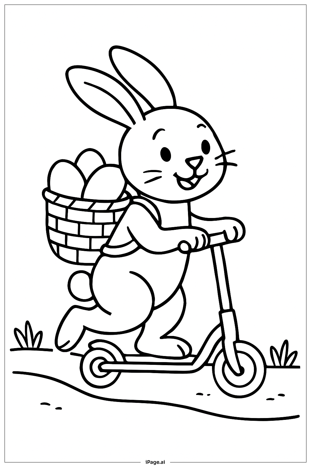  踏滑板车的复活节兔子填色页 
