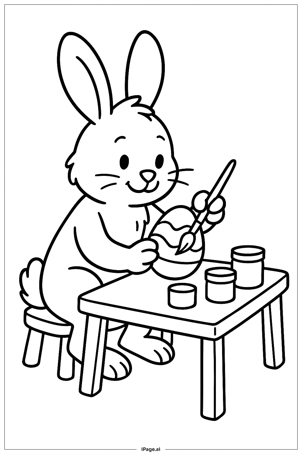  复活节兔子画蛋填色页 