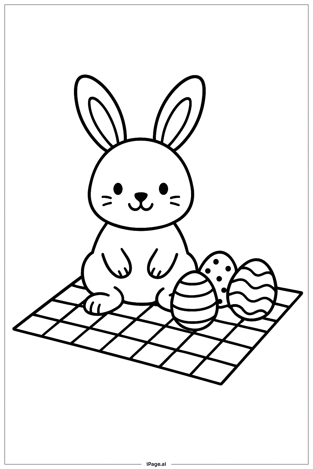  复活节兔子野餐场景填色页 