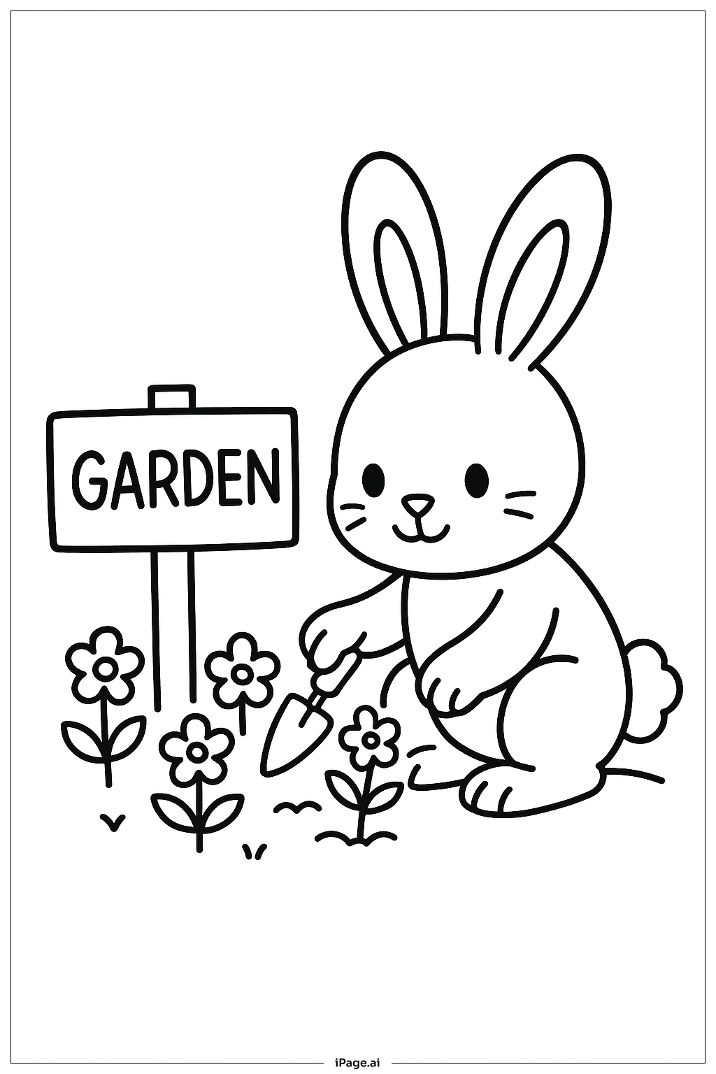  复活节兔子种花填色页 