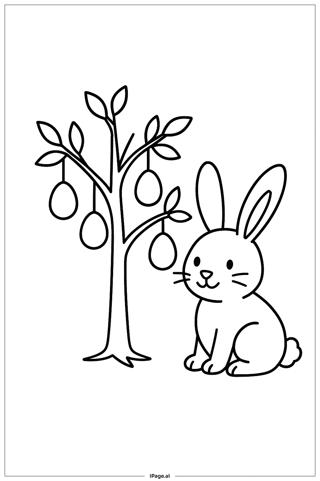 復活節兔子在樹下著色頁 
