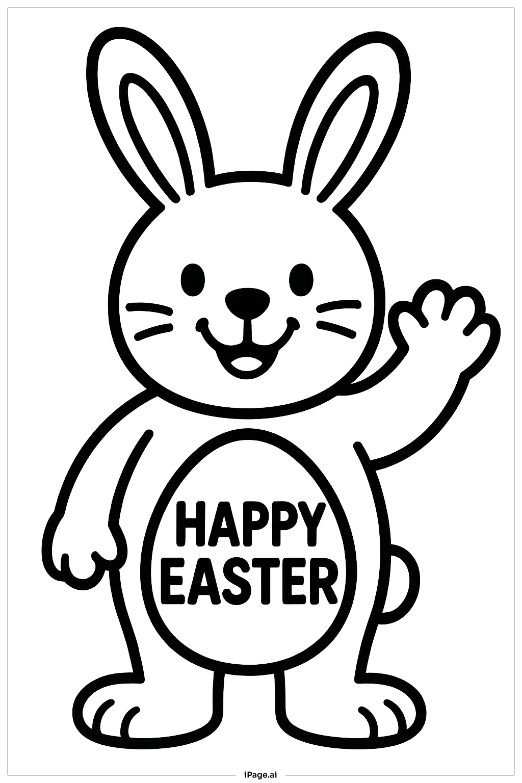  复活节兔子挥爪填色页 