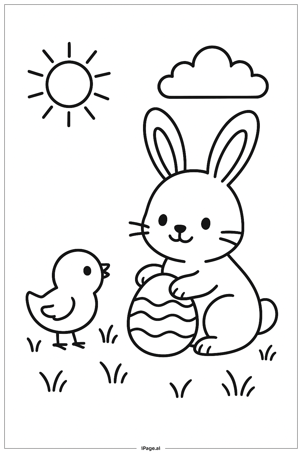  Osterhase mit Küken im Freien Ausmalseite 