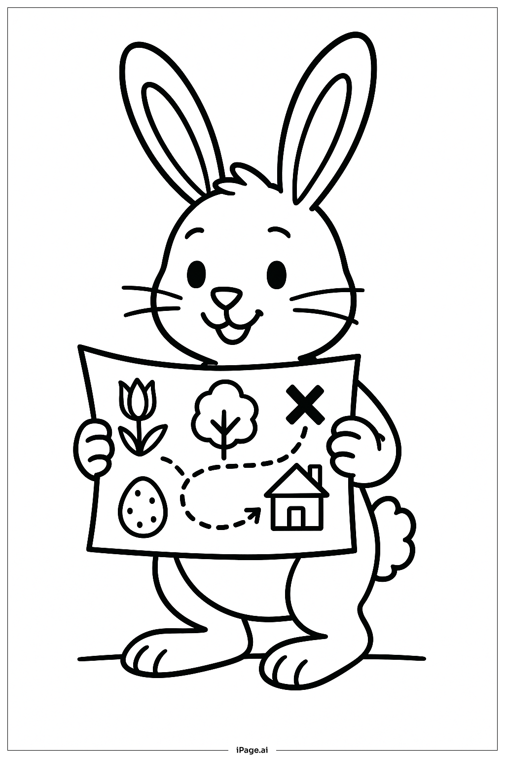  复活节兔子与寻宝地图填色页 