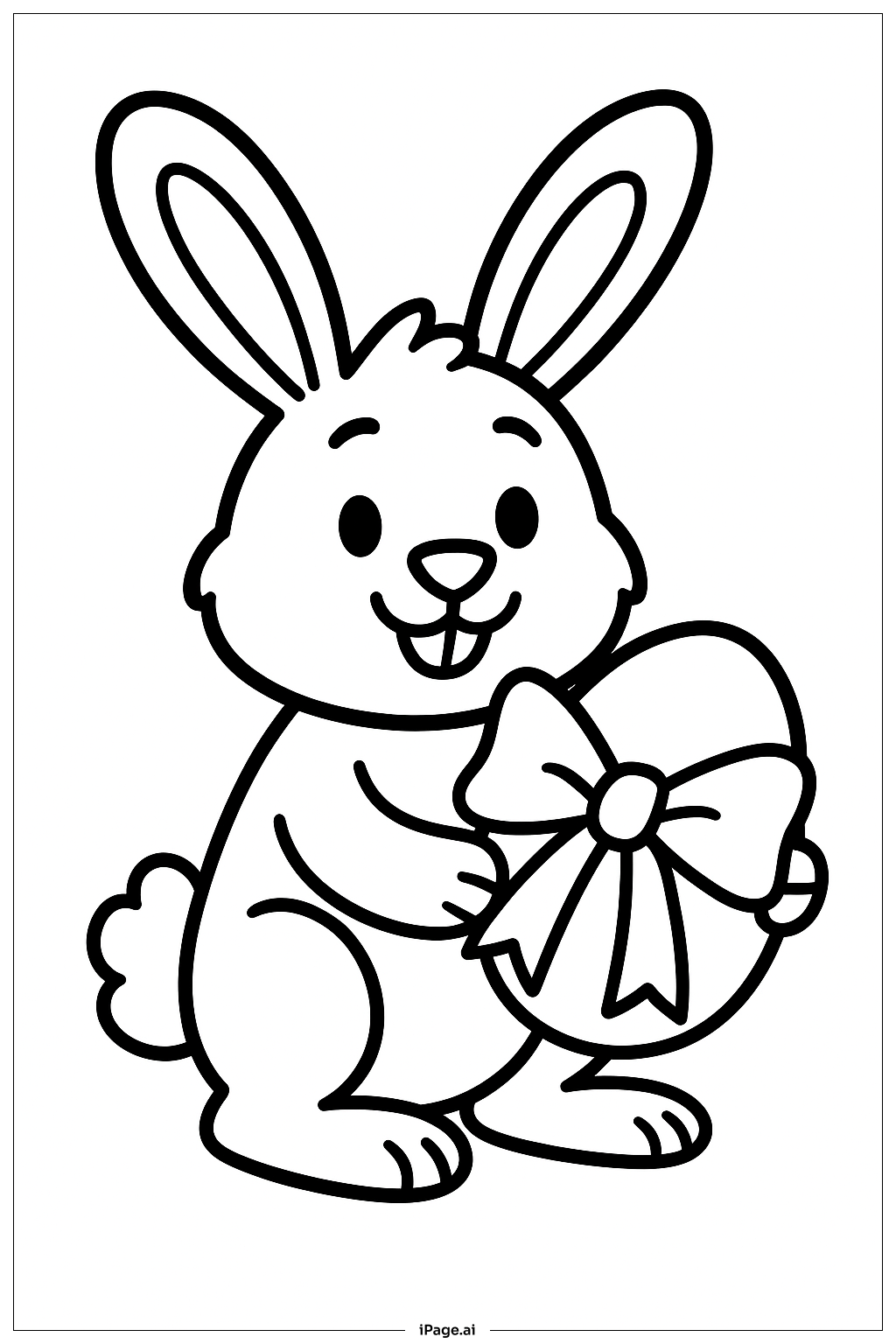  Osterhase mit Geschenkband am Ei Ausmalseite 