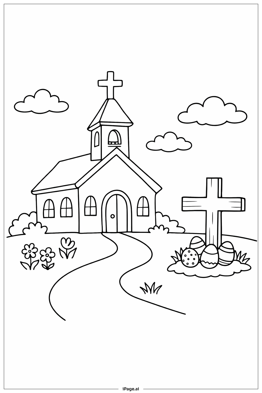  Osterkirche mit Kreuz Ausmalseite 