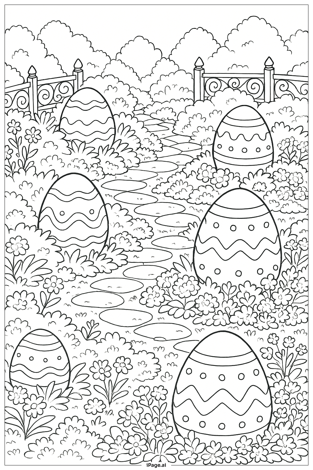  부활절 달걀 정원 장면 색칠공부 페이지 
