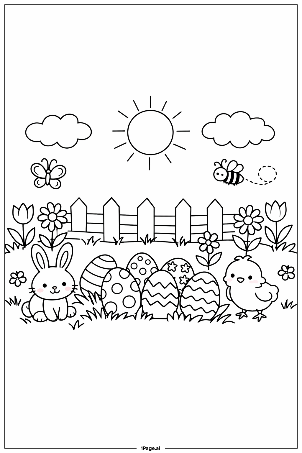  Ostergarten mit Blumen Ausmalseite 