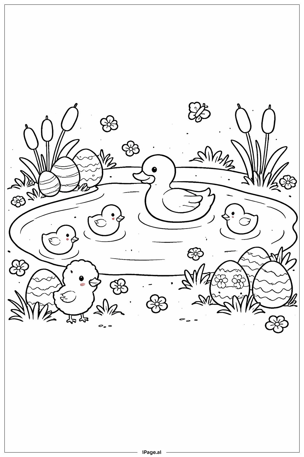  Osterteich mit Enten Ausmalseite 