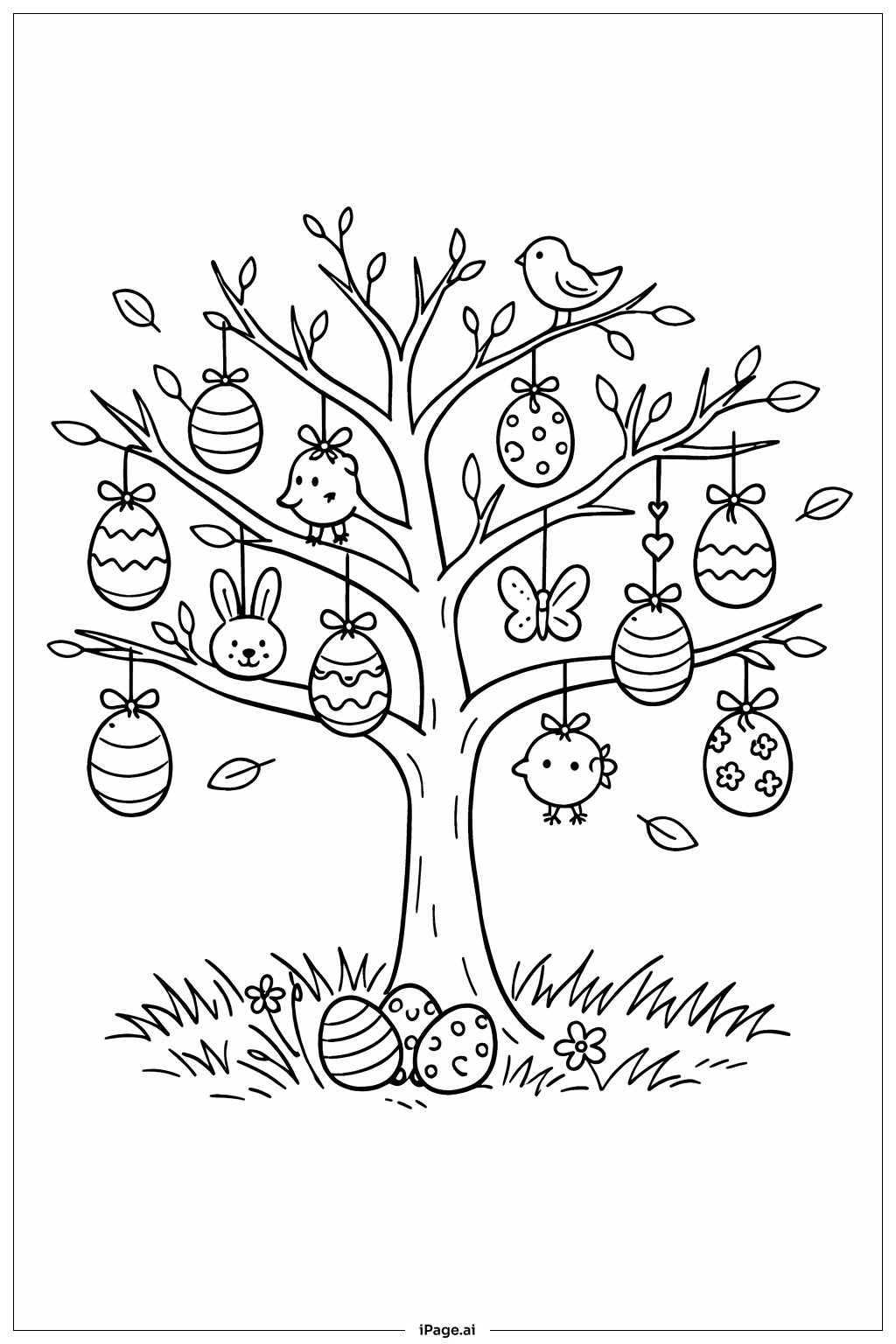  Osterbaum mit Schmuck Ausmalseite 