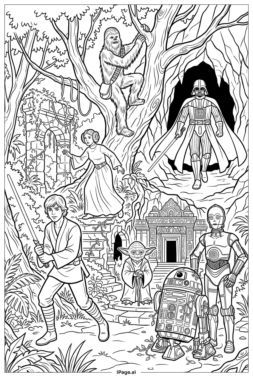  Star Wars exploration through ancient jungle ruins Coloring Page 
