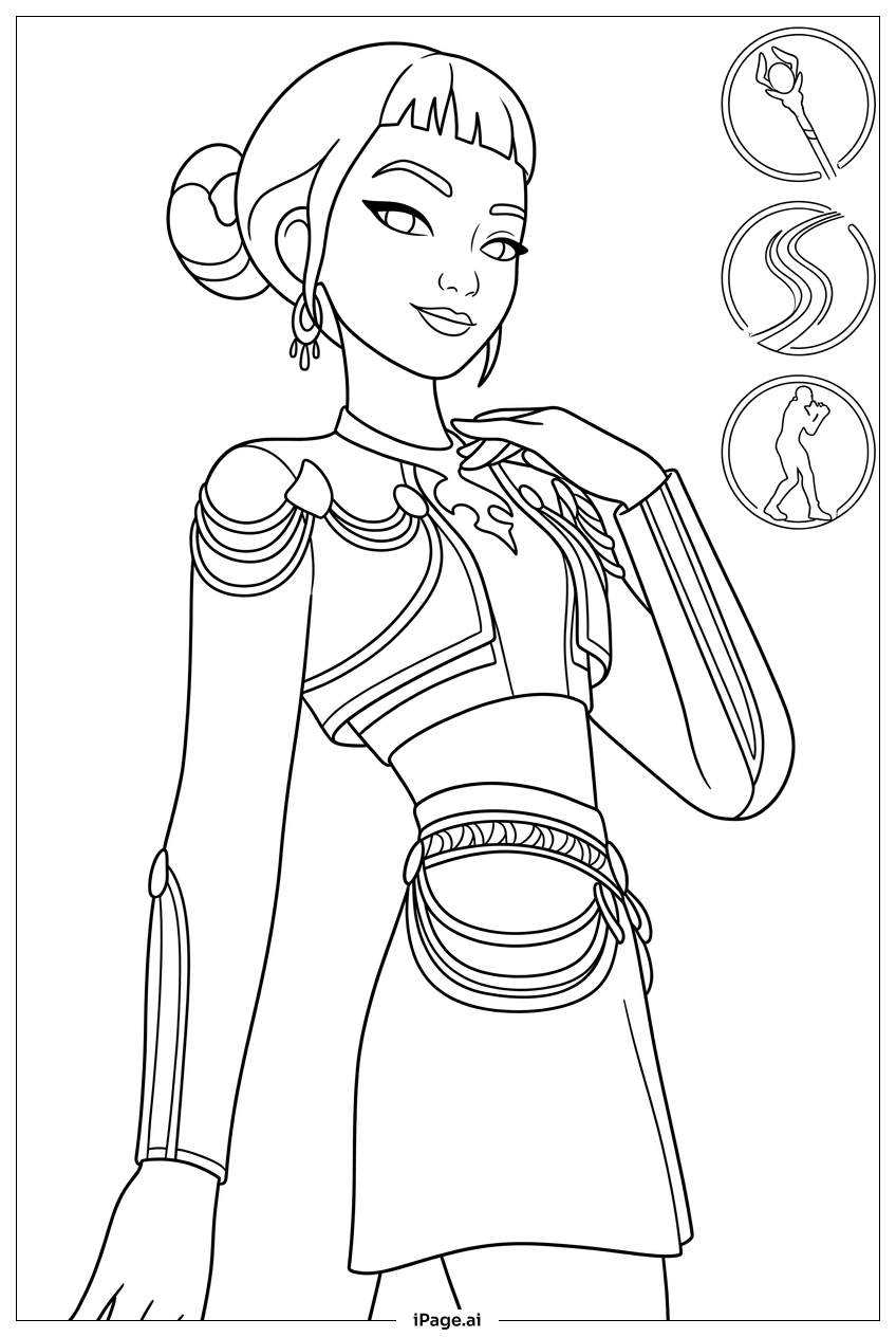  Kpop Demon Hunters armor channels graceful waves Coloring Page 