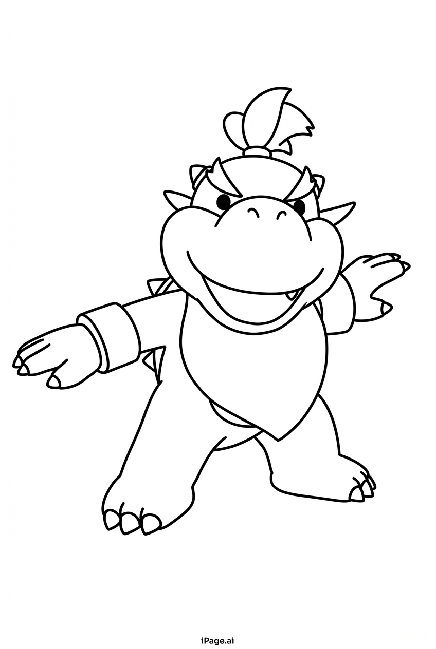 Page de coloriage Bowser Jr étend les bras prêt pour l'aventure