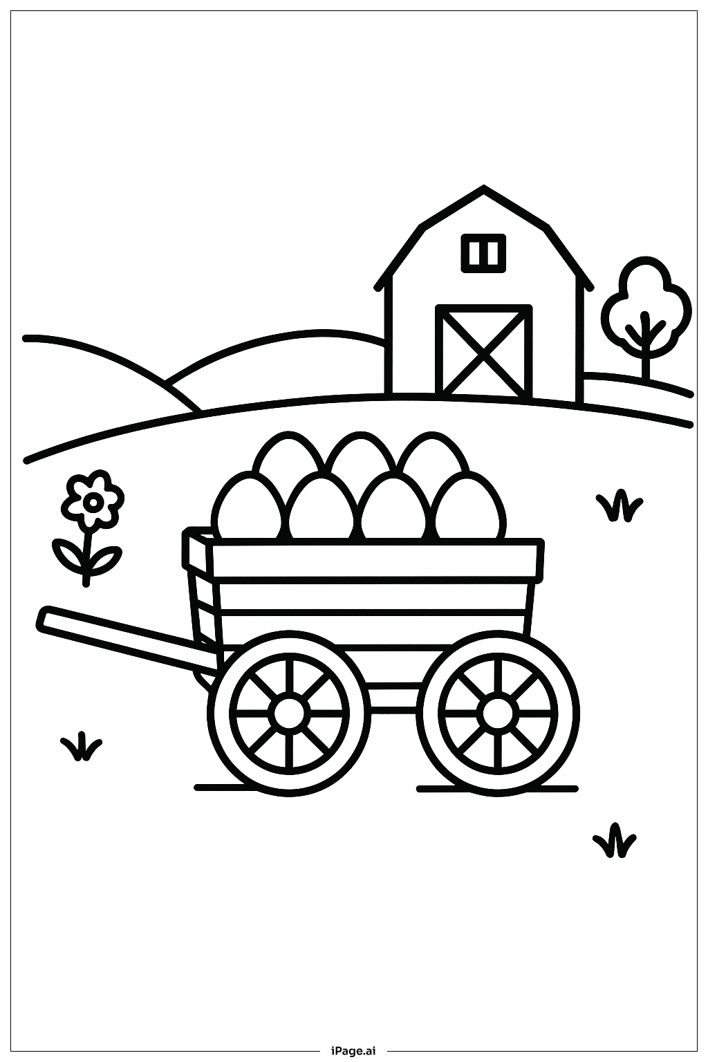 Egg Cart On Farm Coloring Page