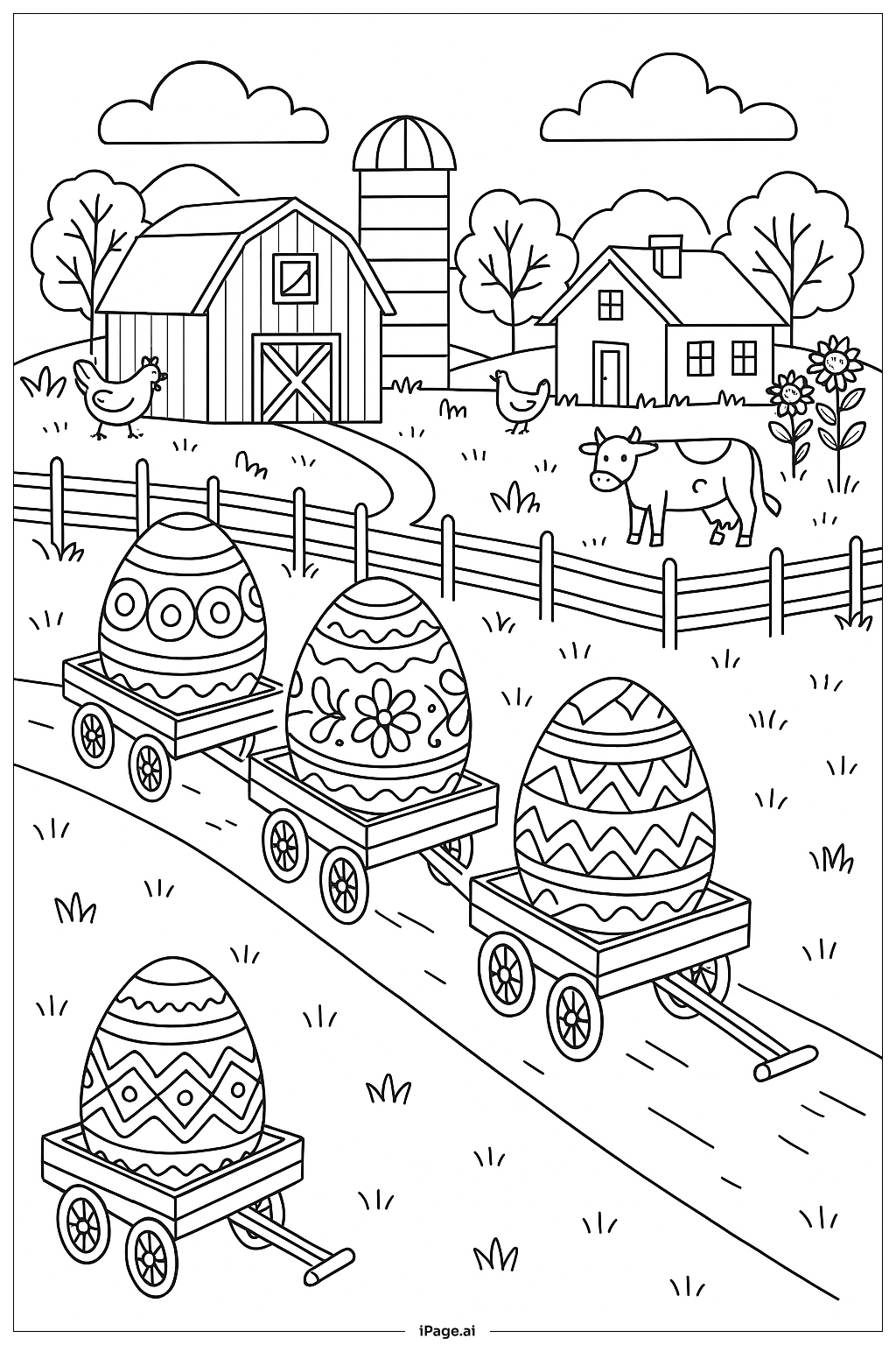 Egg Farmyard Parade Coloring Page