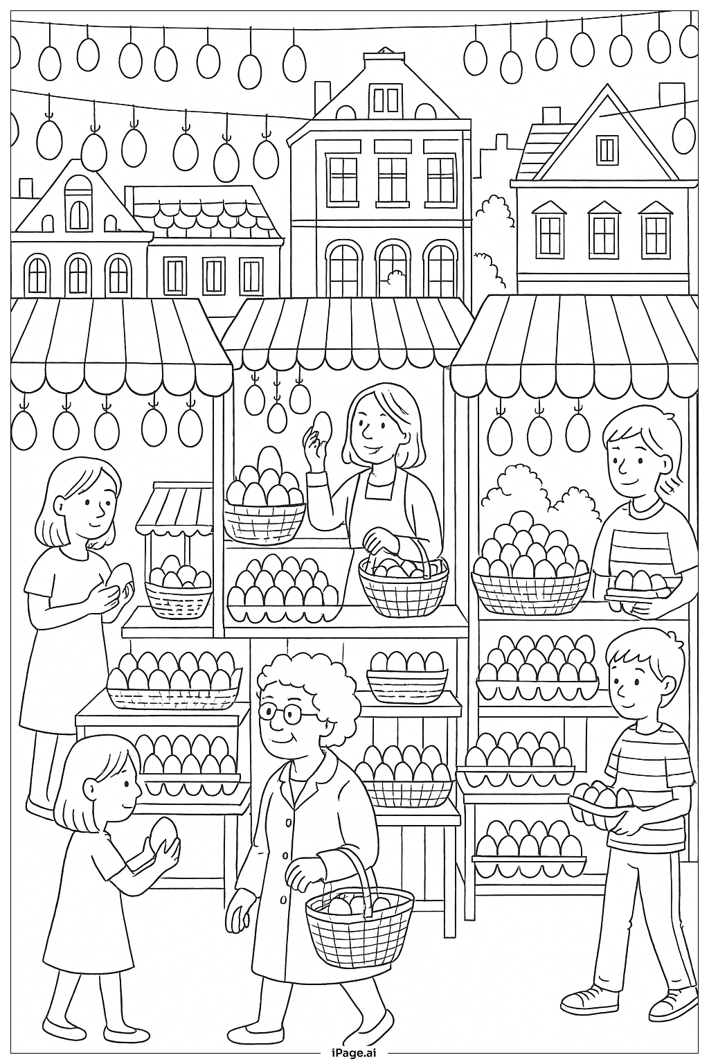 Egg Market Scene Coloring Page