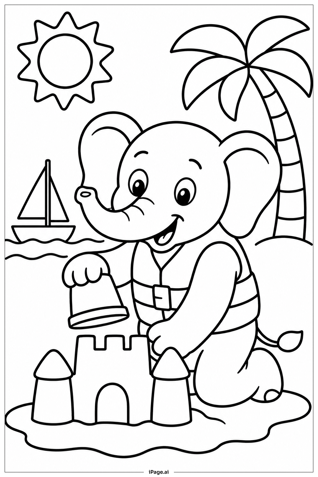  Página para colorear de Elefante en la Playa 